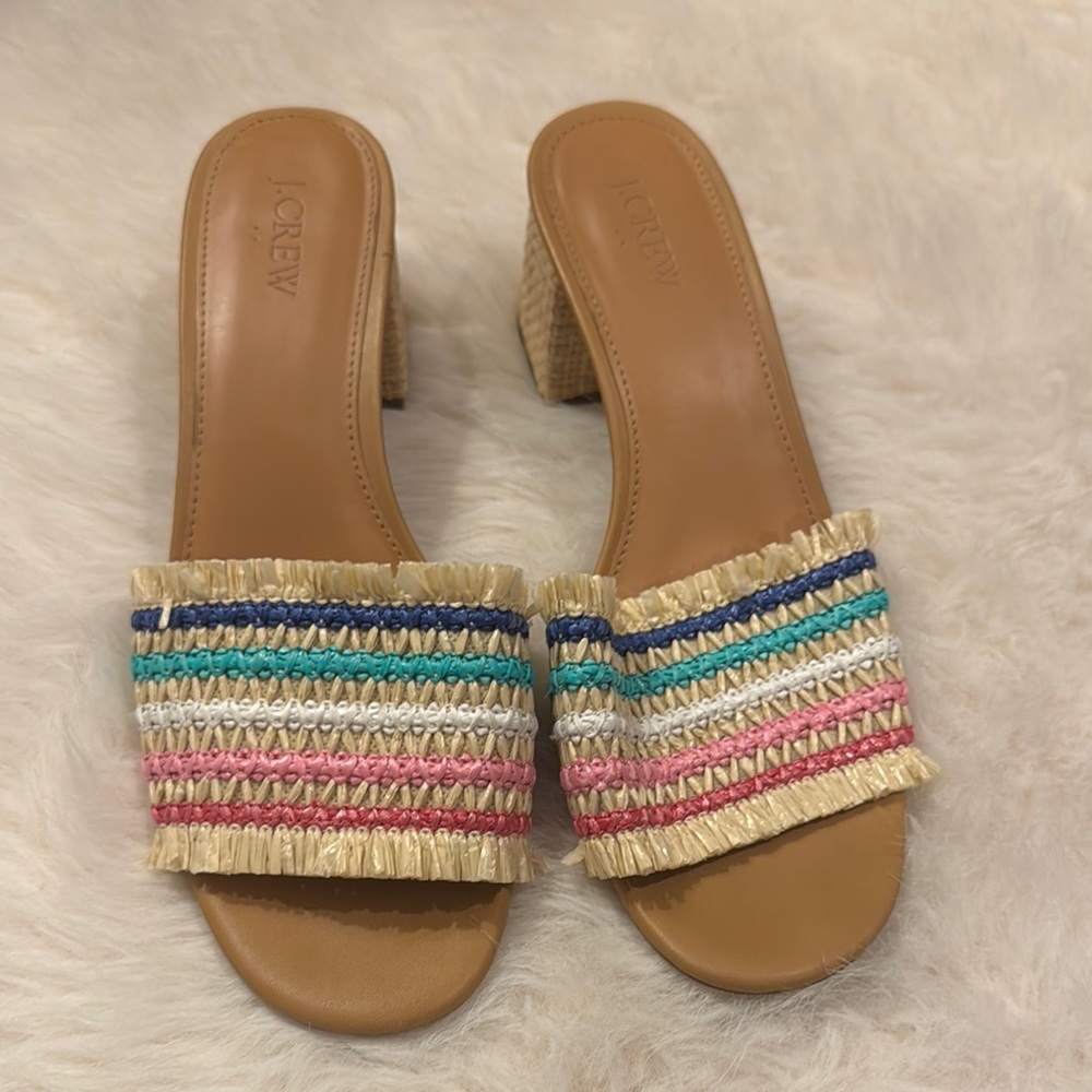 J. Crew Cream and Pink Mules with Woven Texture Size 10 pre-owned. - Picture 2 of 9